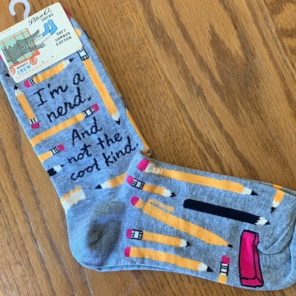 Socks Blue Q Women’s Cotton Crew Nerd Pencils School